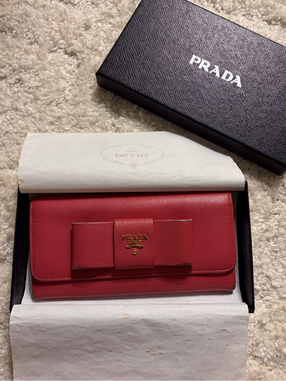Prada Pink Saffiano Bow Long Wallet (COA included)